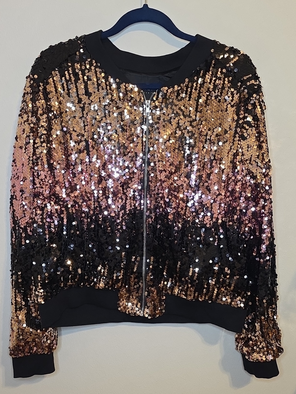 Forever 21 Sequin Ombre Bomber Jacket - Black & Rose Gold